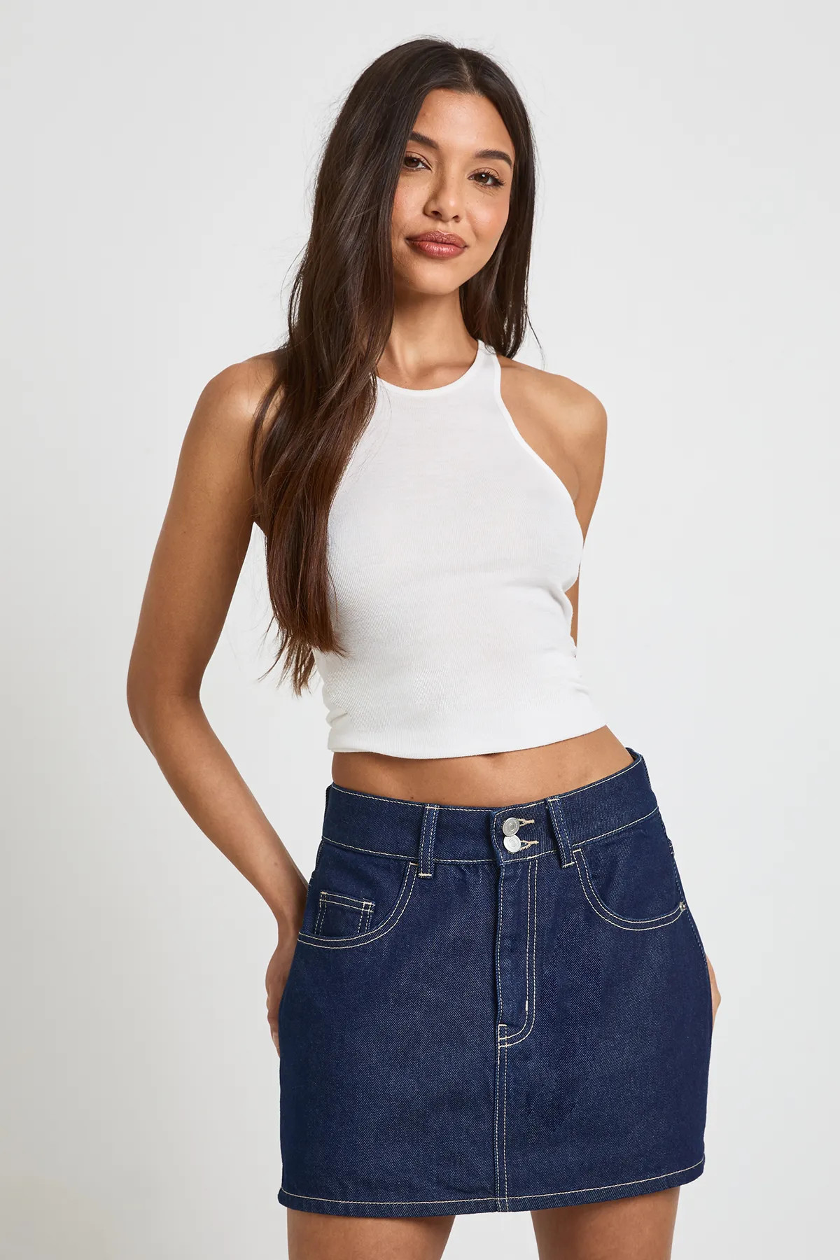 boohoo Women's Denim Mini Skort in Indigo | Size: 6 | Boohoo.com (UK & IE)