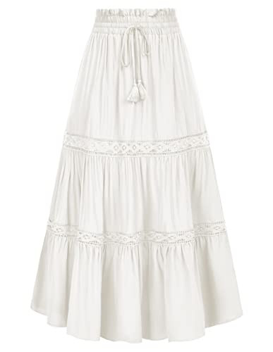 Scarlet Darkness Women's Summer Boho Skirts Flowy Long Tiered Renaissance Maxi Skirt White XL | Amazon (US)