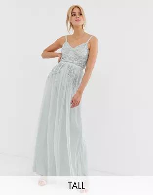 Maya Tall plunge front embellished cami strap maxi dress in ice blue | ASOS (Global)