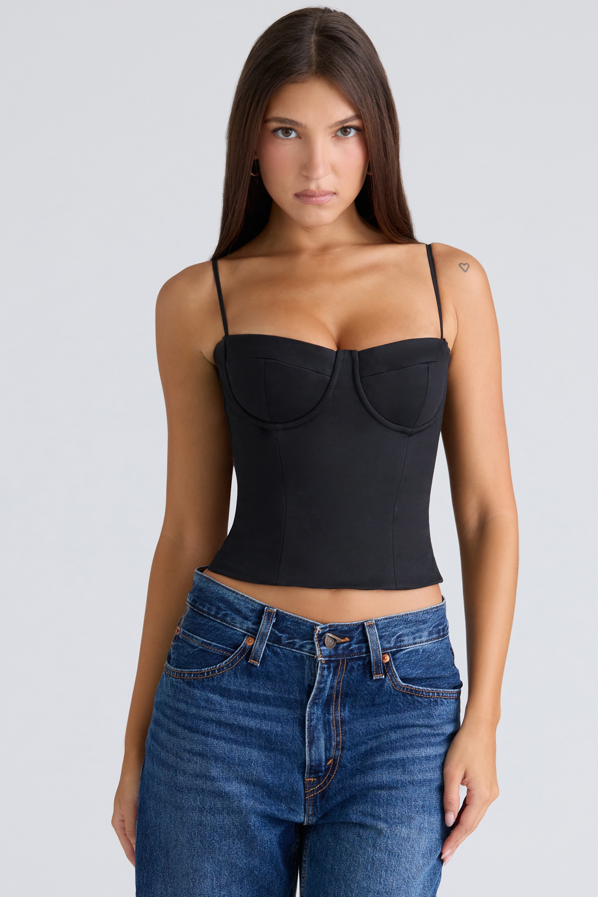 black stretch twill cupped corset top | House of CB