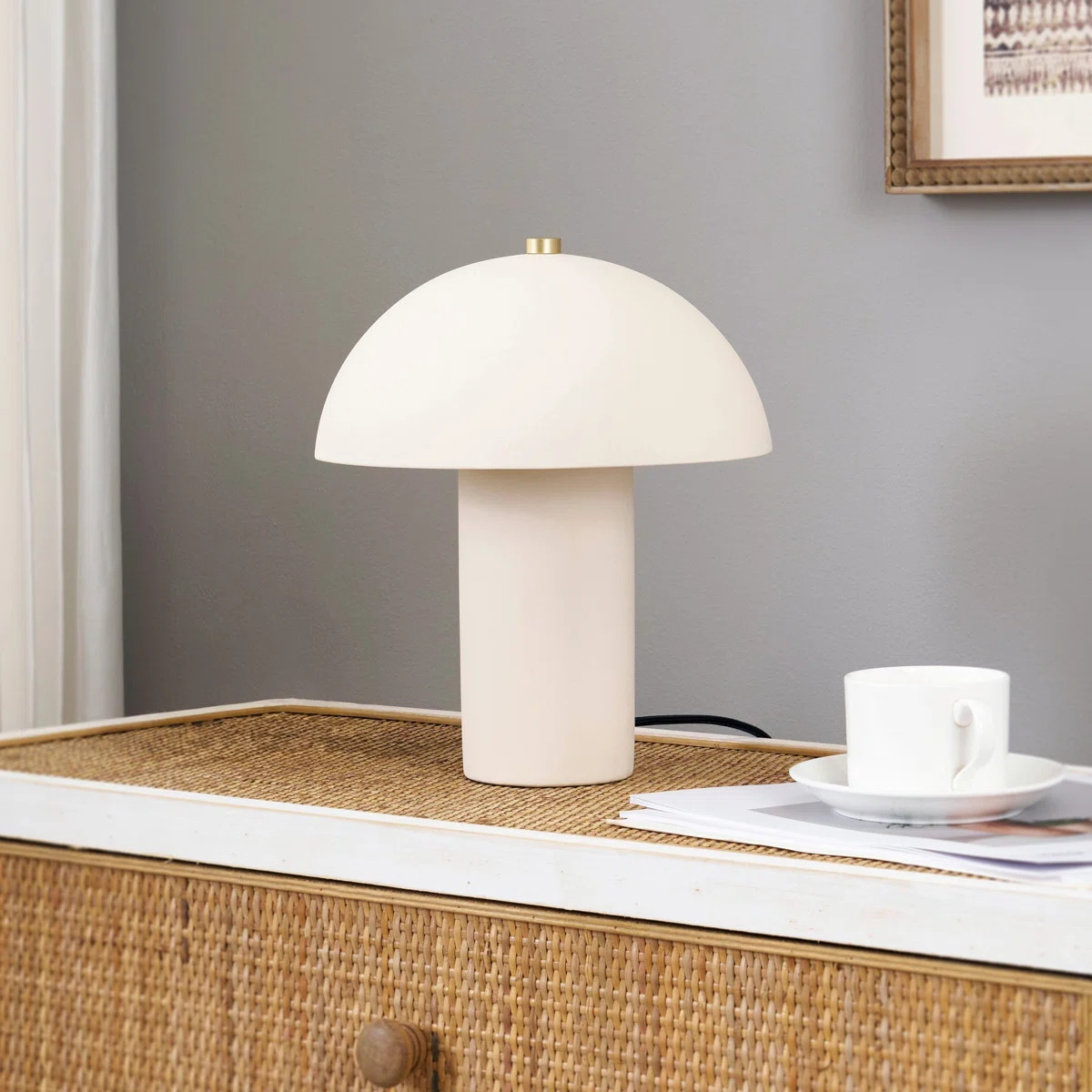 Alba 11" Modern Mushroom-Shaped LED Table Lamp In Beige Ceramic With Gold Accent | Wayfair North America