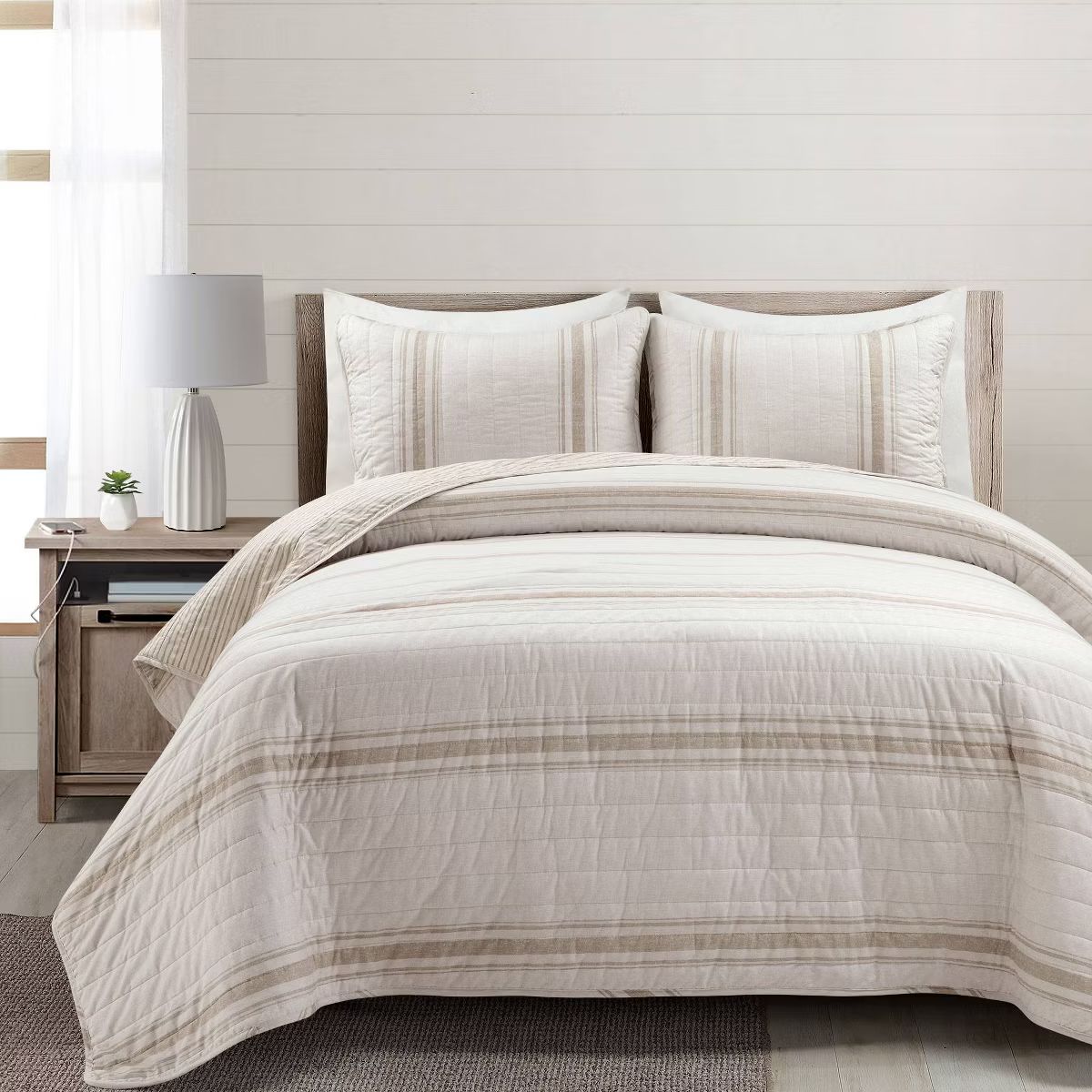 Farmhouse Striped Reversible Quilt Bedding Set - Lush Décor | Target