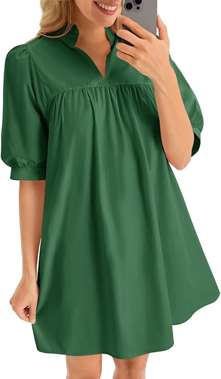 Cicy Bell Womens V Neck Babydoll Mini Dress Short Puff Sleeve Summer Casual Swing Dresses with Po... | Amazon (US)