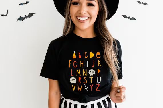 Halloween Teacher Alphabet shirt, Cute gift for Teachers, Kindergarten Elementary Class Party, Tr... | Etsy (US)