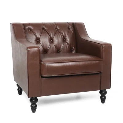 Stylish Club Chair With Button Tufting And Diamond Stitch Decoration, Dark Brown Pu Upholstery, Sloped Armrest, Birch Wood Leg, 31.18"w X 33.89"d 31.1 | Wayfair North America