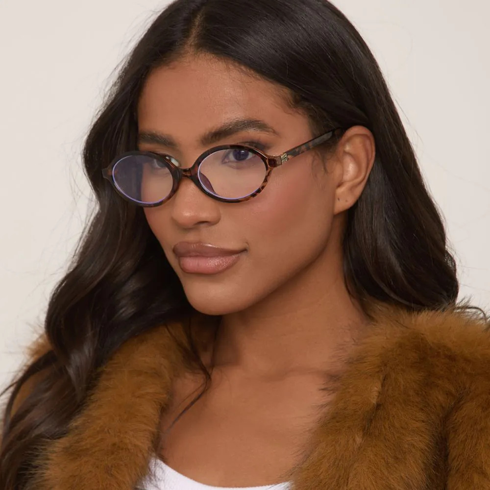 Side Logo Detail Oval Shaped Frame Glasses In Leopard Print | EGO (UK)