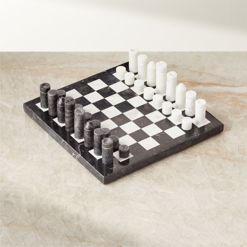 Gatz Black and White Marble Chess Set + Reviews | CB2 | CB2