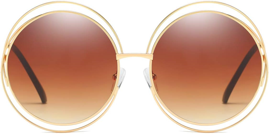 Dollger Metal Double Circle Wire Frame Oversized Round Sunglasses for Women | Amazon (US)