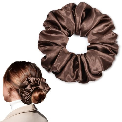 CEELGON Dark Brown Big Satin Scrunchie6.5 Inches Jumbo Scrunchies Silky Hair Ties Oversized Ponytail Holderfor Thick Curly Hair Extra Large Hair Accessories for Women (Espresso) | Amazon (US)