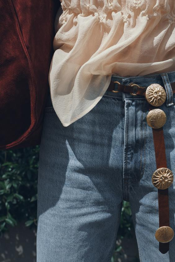 LEATHER BELT WITH METAL PIECES | Zara US