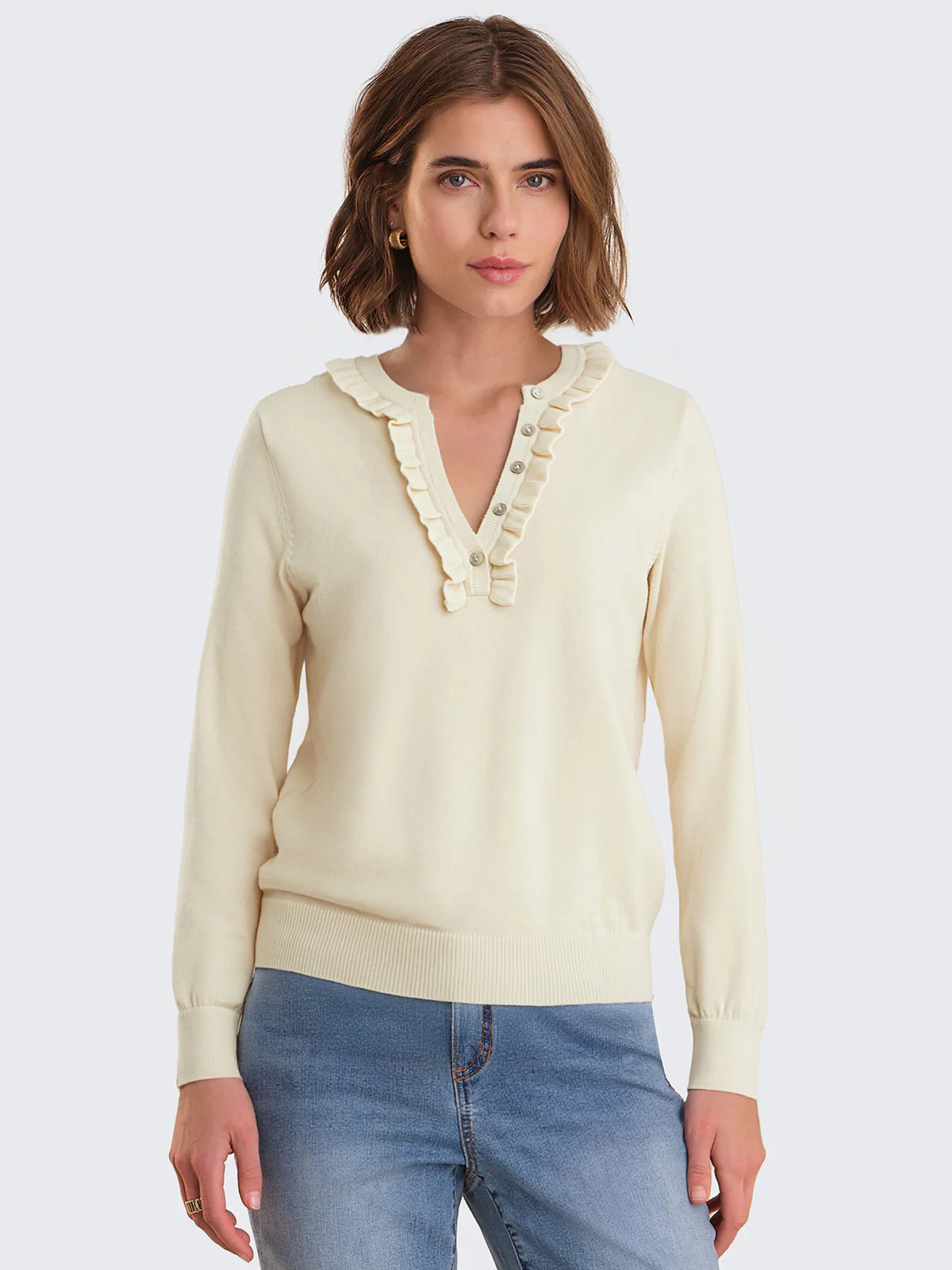 89th & Madison Ruffle Edge Button Front Knit Sweater | 89th + Madison