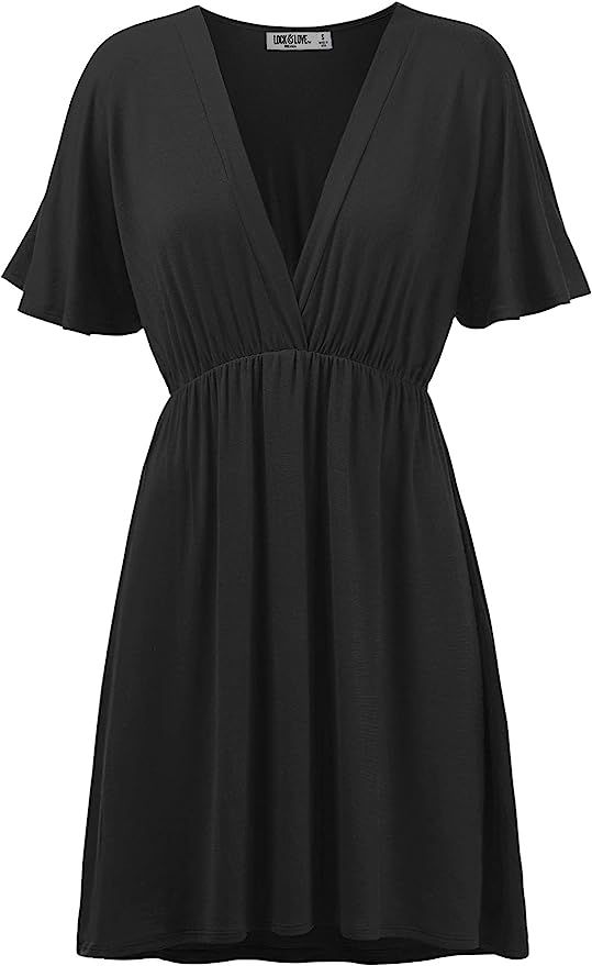 Lock and Love Women's Airy Short Sleeve Kimono Style Deep V Neck Dress Top S-3XL Plus Size-Made i... | Amazon (US)