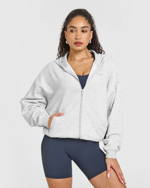 Mid Weight Zip Up Hoodie 
 Light Grey Marl | Oner Active (UK / US)