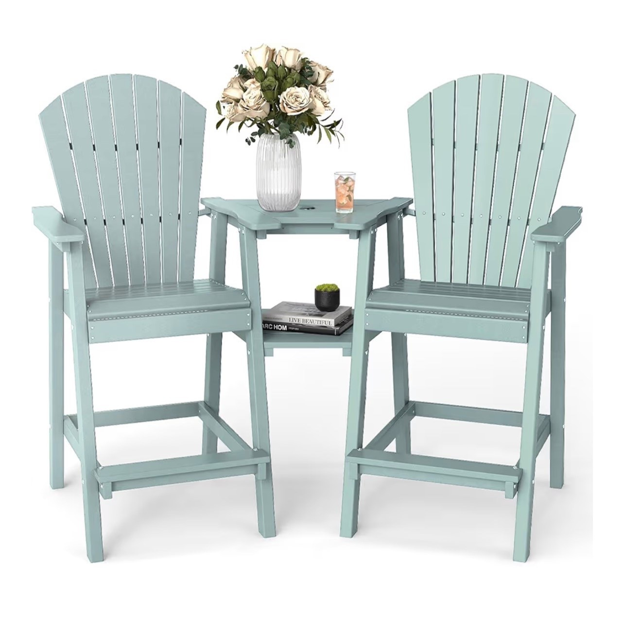 Tall Adirondack Chair Set of 2, All Weather HDPE Bar Height Adirondack Chair with Double Connecting Trays, Adirondack Barstools for Balcony, Deck, Patio, Backyard

#LTKHome #LTKSaleAlert #LTKSeasonal