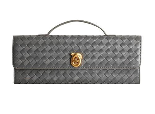 YLYYHH Woven Clutch Purses for Women, Leather Evening Clutch, Handmade Woven Shoulder Bag Crossbody Bag, Grey | Amazon (US)
