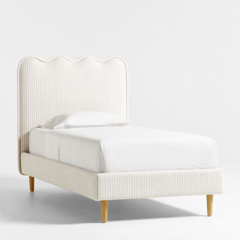 Waveland Ivory and Natural Stripe Upholstered Kids Twin Bed | Crate & Kids | Crate & Barrel