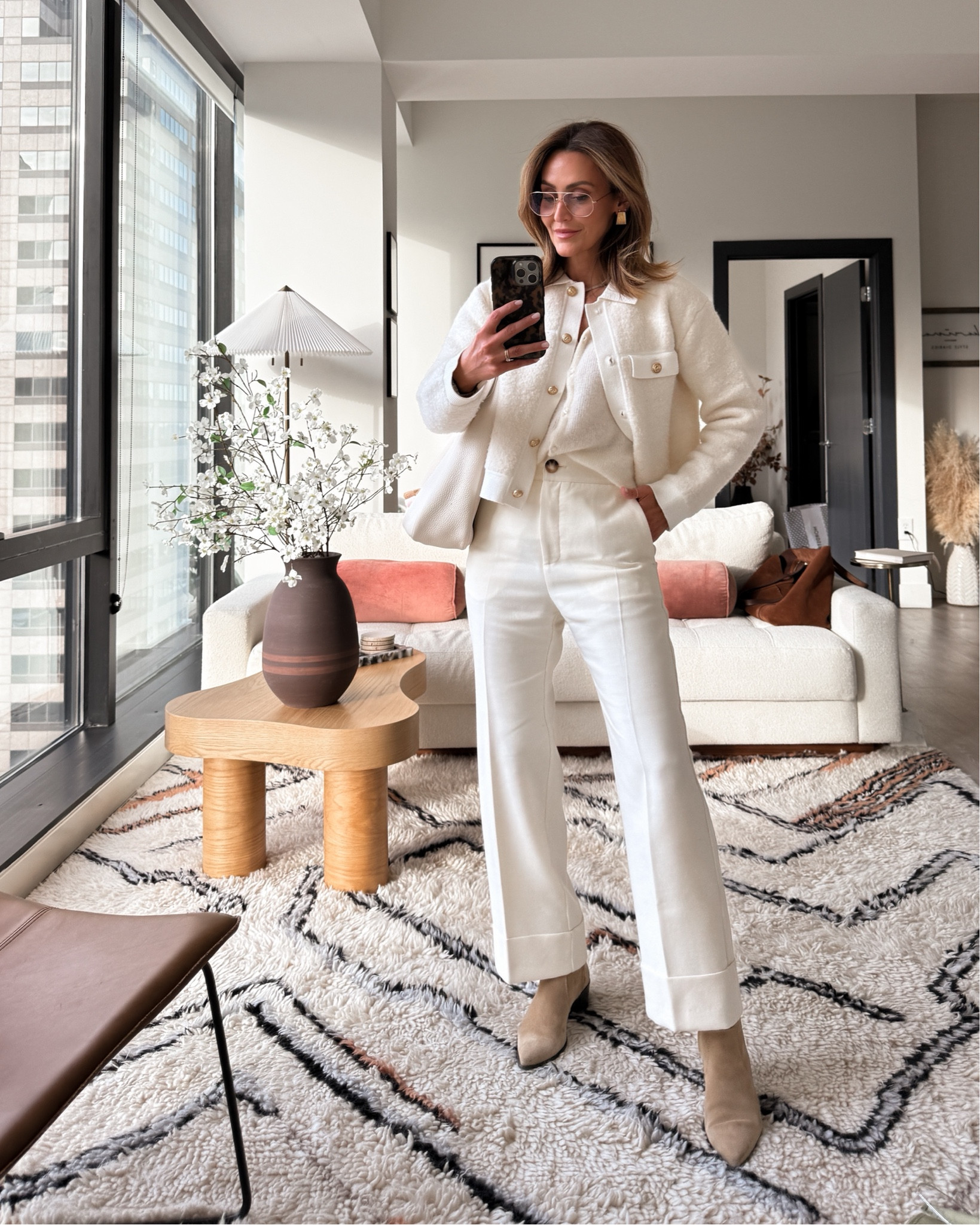 Winter whites Monochromatic outfit for work! 
Cardigan fits oversized I’m wearing an xs, jacket and pants tts/Small 
Linking similar booties to these old Zara ones! 

#LTKOver40 #LTKStyleTip #LTKWorkwear