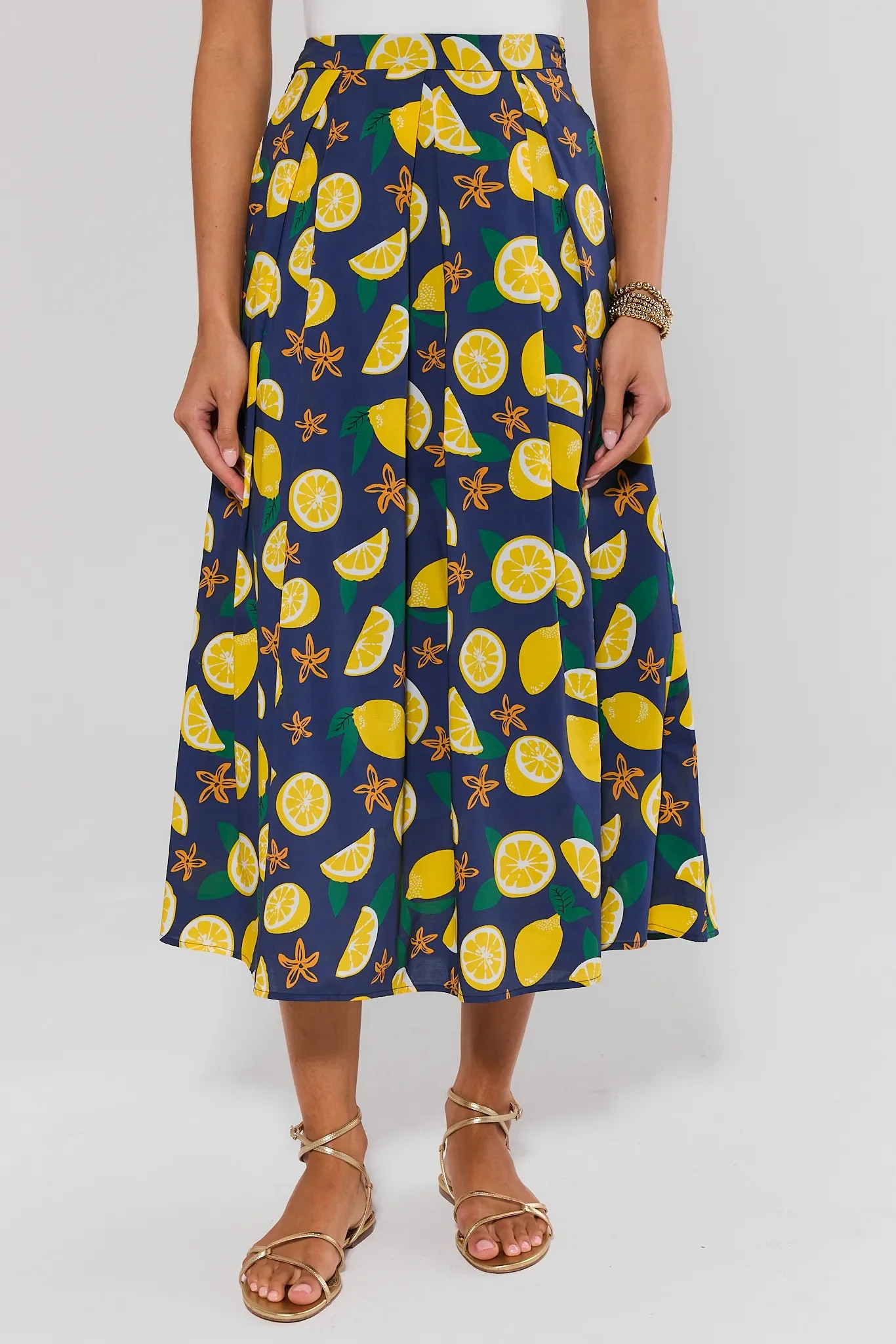 Navy Lemon Print Maxi Skirt | Avara
