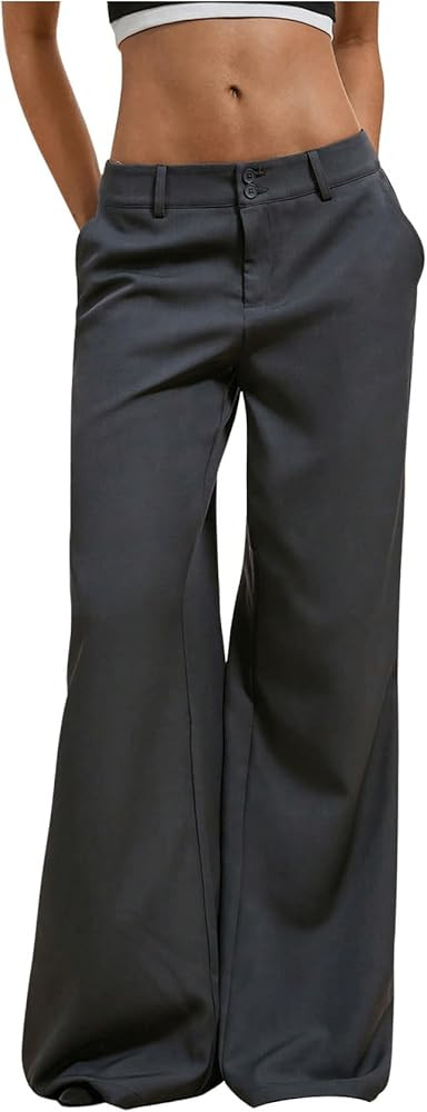 GORGLITTER Women's Low Rise Trousers Dress Pants Dressy Low Waisted Wide Leg Straight Business Ca... | Amazon (US)