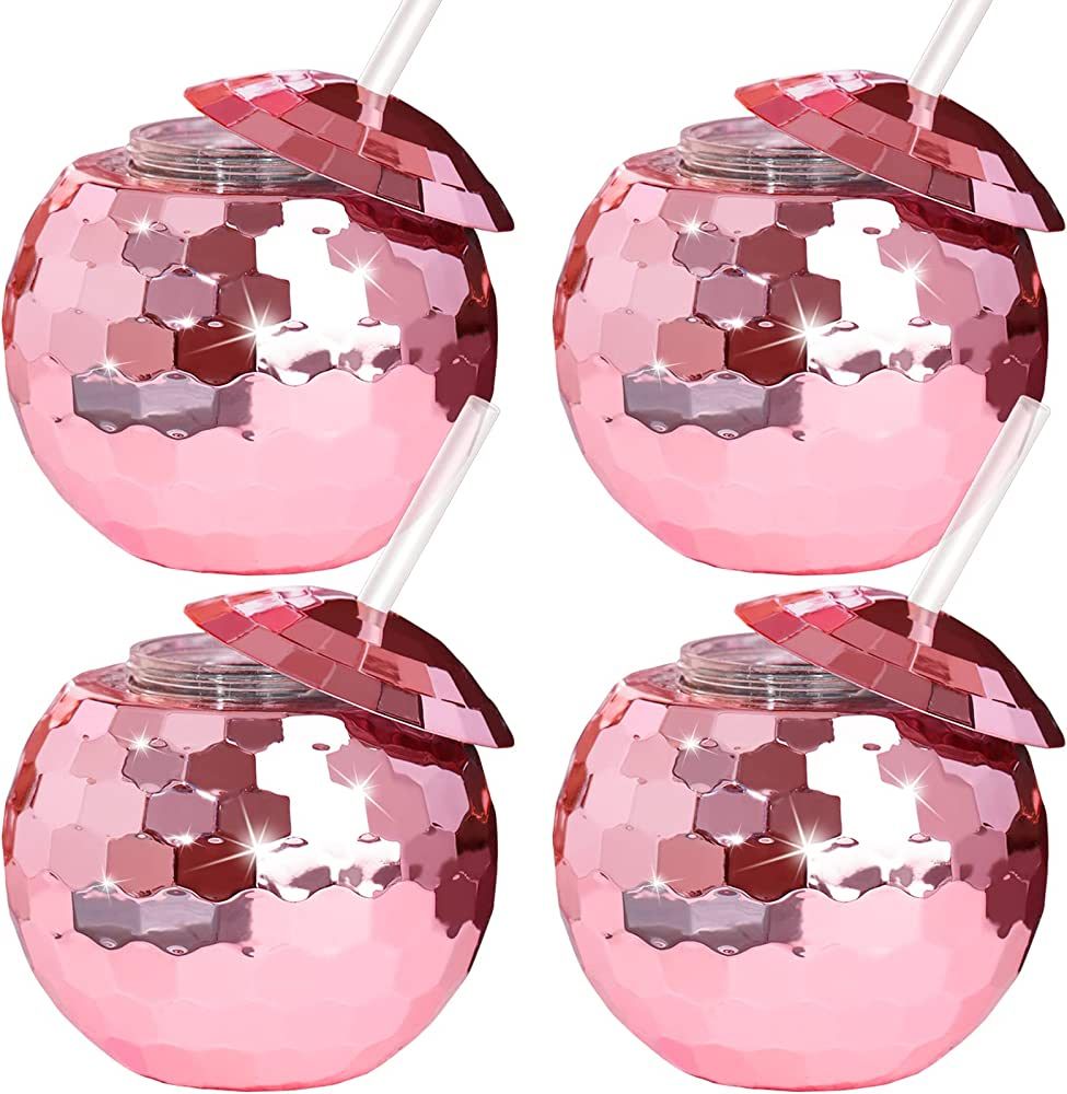 Ujuuu 4 Pieces Disco Ball Cups Disco Ball Tumbler Disco Flash Ball Cocktail Cup with Lid and Stra... | Amazon (US)