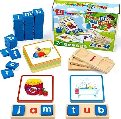 Coogam Wooden Short Vowel Reading Letters Sorting Spelling Games, Sight Words Learning Flashcards... | Amazon (US)