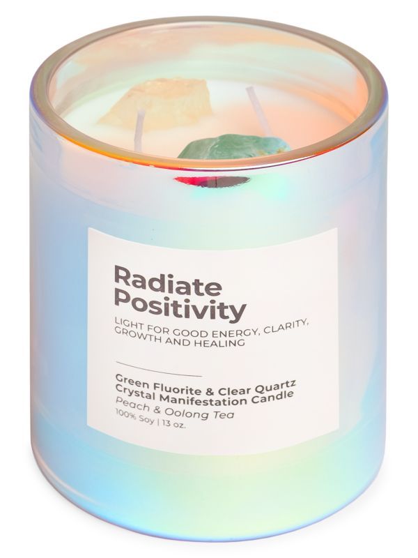 Radiate Positivity Clear Quartz & Green Fluorite Crystal Manifestation Candle | Saks Fifth Avenue OFF 5TH