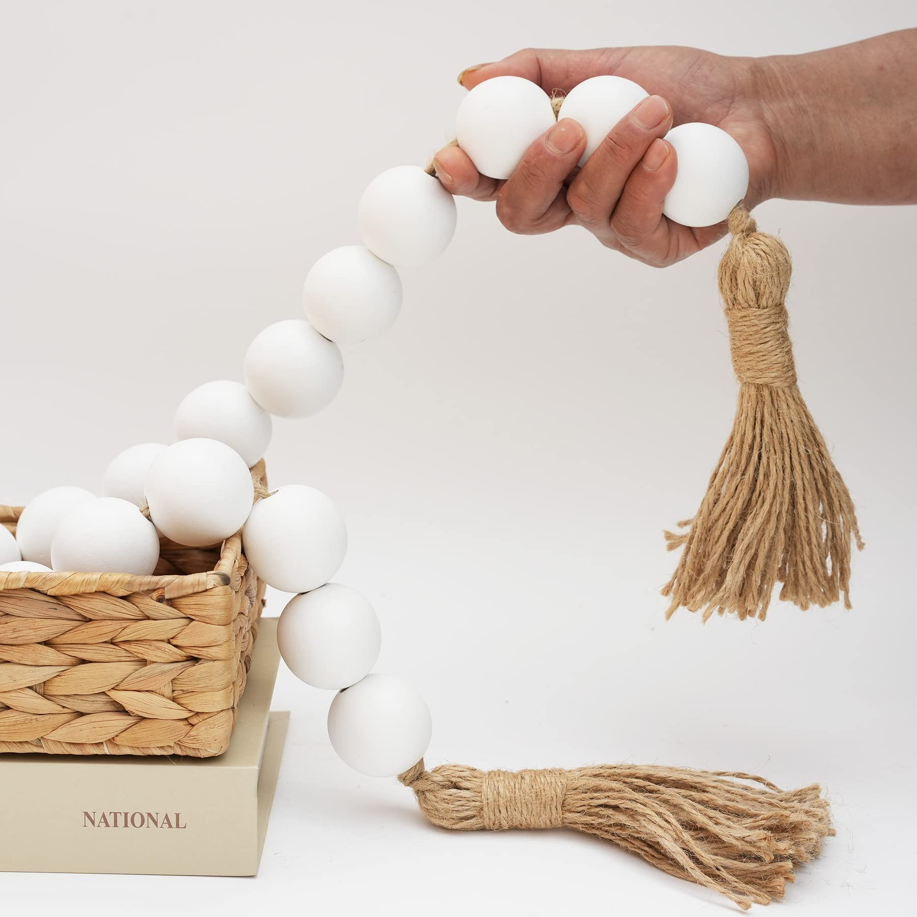 RUIRUICO Extra Large White Wood Bead Garland with 1.6" Diameter Wooden Beads, 41" Long Wooden Bea... | Amazon (US)