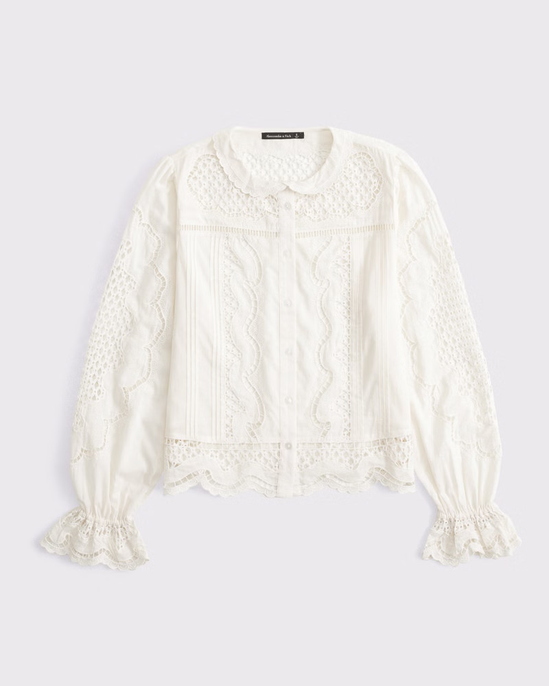 Long-Sleeve Eyelet Lace-Trim Top | Abercrombie & Fitch (US)