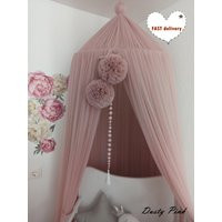 Dusty Pink Canopy For Girl Nursery, Princess Bed Tent, Baby Room Decor, Boho Tulle Canopy, Over Crib Newborn Baldachin | Etsy (US)