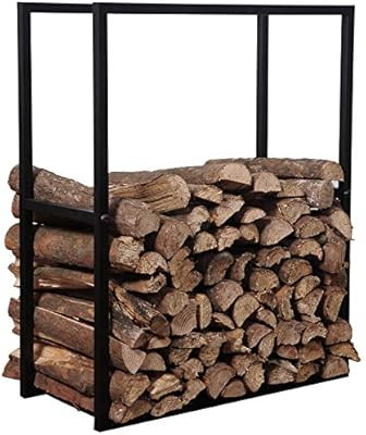 MyGift 30-Inch Black Metal Powder Coated Firewood Holder Rack/Indoor & Outdoor Fireplace Log Stor... | Amazon (US)