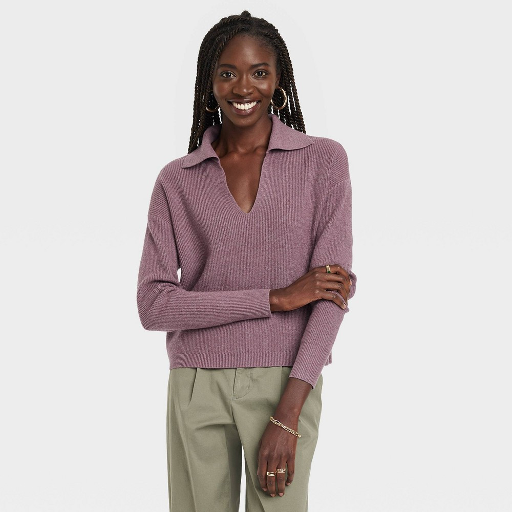 Women's Collared Polo Ribbed Pullover Sweater - A New Day Purple XS | Target