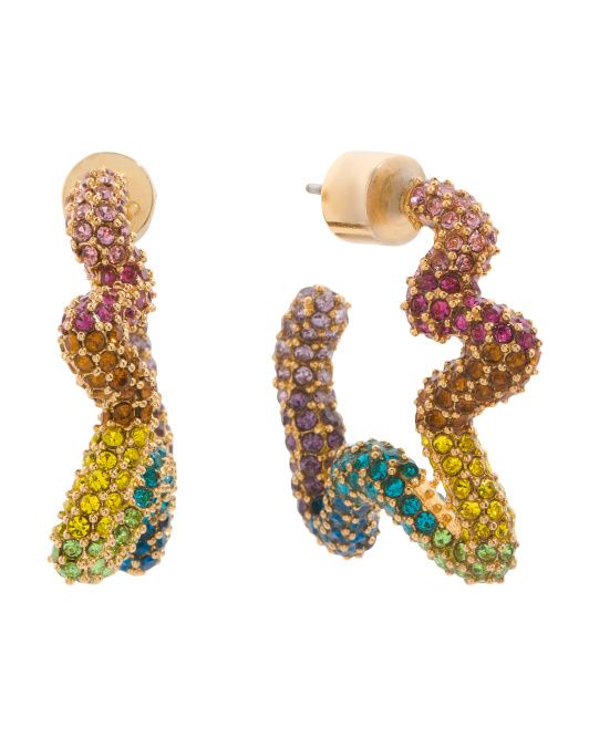 Rainbow Pave Squiggle Hoop Earrings | TJ Maxx