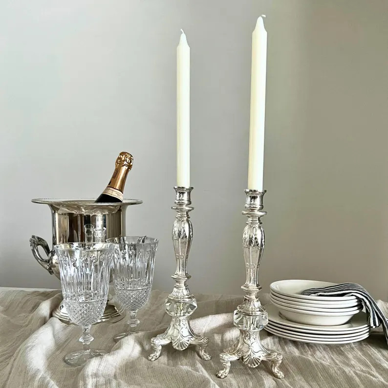 Vintage Silverplate Lucite Candlesticks | Neoclassical Formal Table Decor (11.5\u201d High) | Etsy (Global)