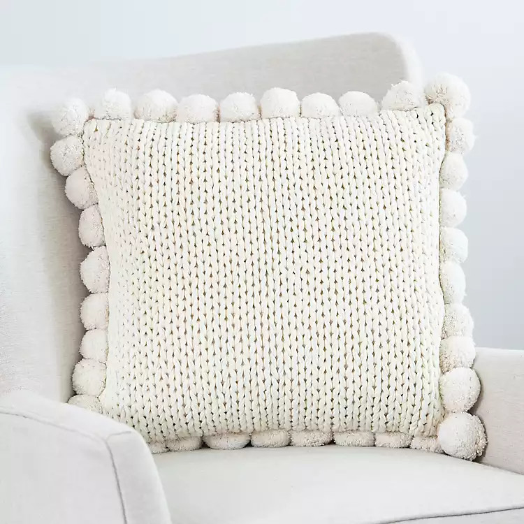 Woven Ivory Pom Pom Pillow | Kirkland's Home