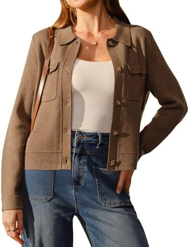 Arach&Cloz Women's Wool Blend Fall Fashion Button Down Cropped Jacket Shackets 2025 | Amazon (US)