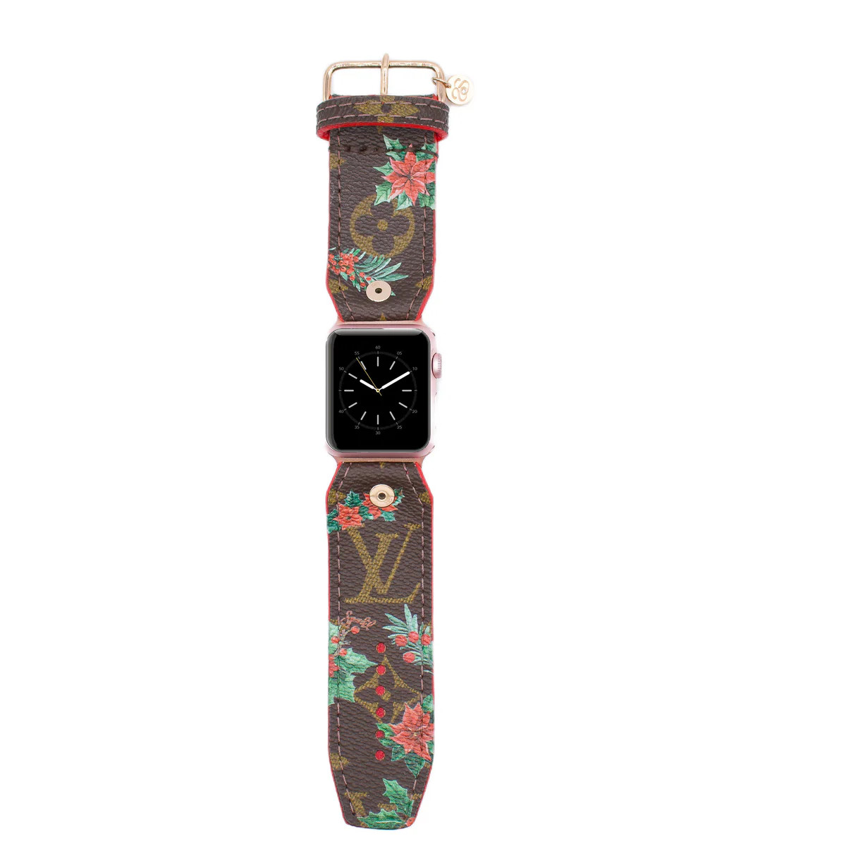 "Perfect Poinsettias" on Upcycled LV Monogram Sivella Watchband | Sparkl