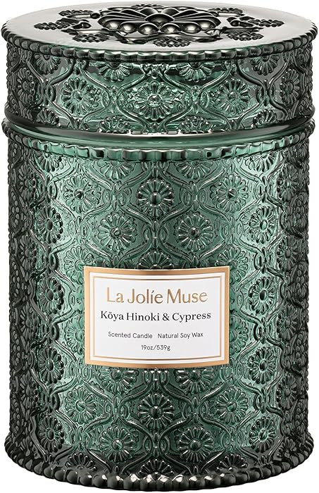 LA JOLIE MUSE Christmas Candle | Kōya Hinoki & Cypress | Pine, Hinoki & Cedarwood | 19 oz Wooden... | Amazon (US)