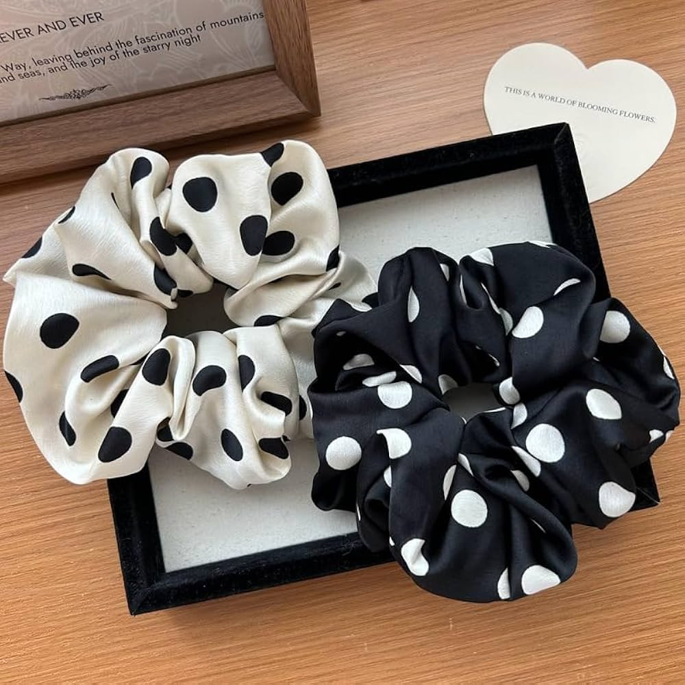 Lemeilleur 2 PCS Polka Dots Silklike Hair Scrunchies Long Hair Hair Eleastic Bands Scrunchy Hair ... | Amazon (US)