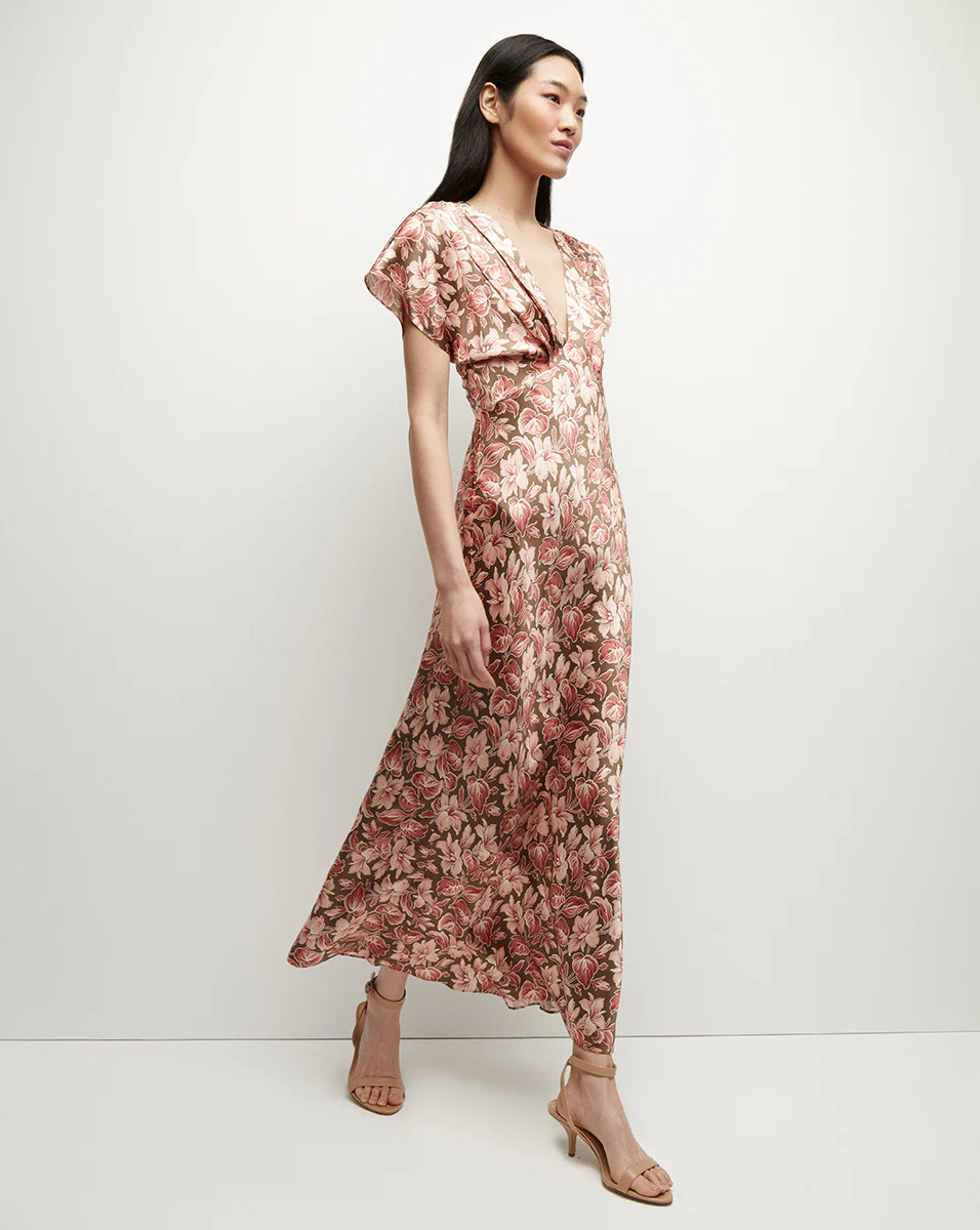 Seymour Stretch-Silk Dress in Deep Ochre Multi | Veronica Beard | Veronica Beard