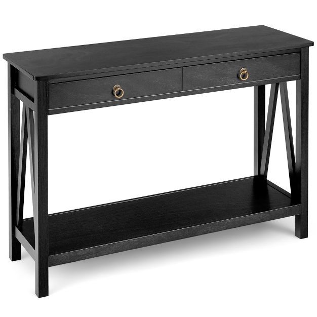 Costway Console Table 2 Drawer Storage Shelf Modern Sofa Table Entryway Hallway Cherry | Target