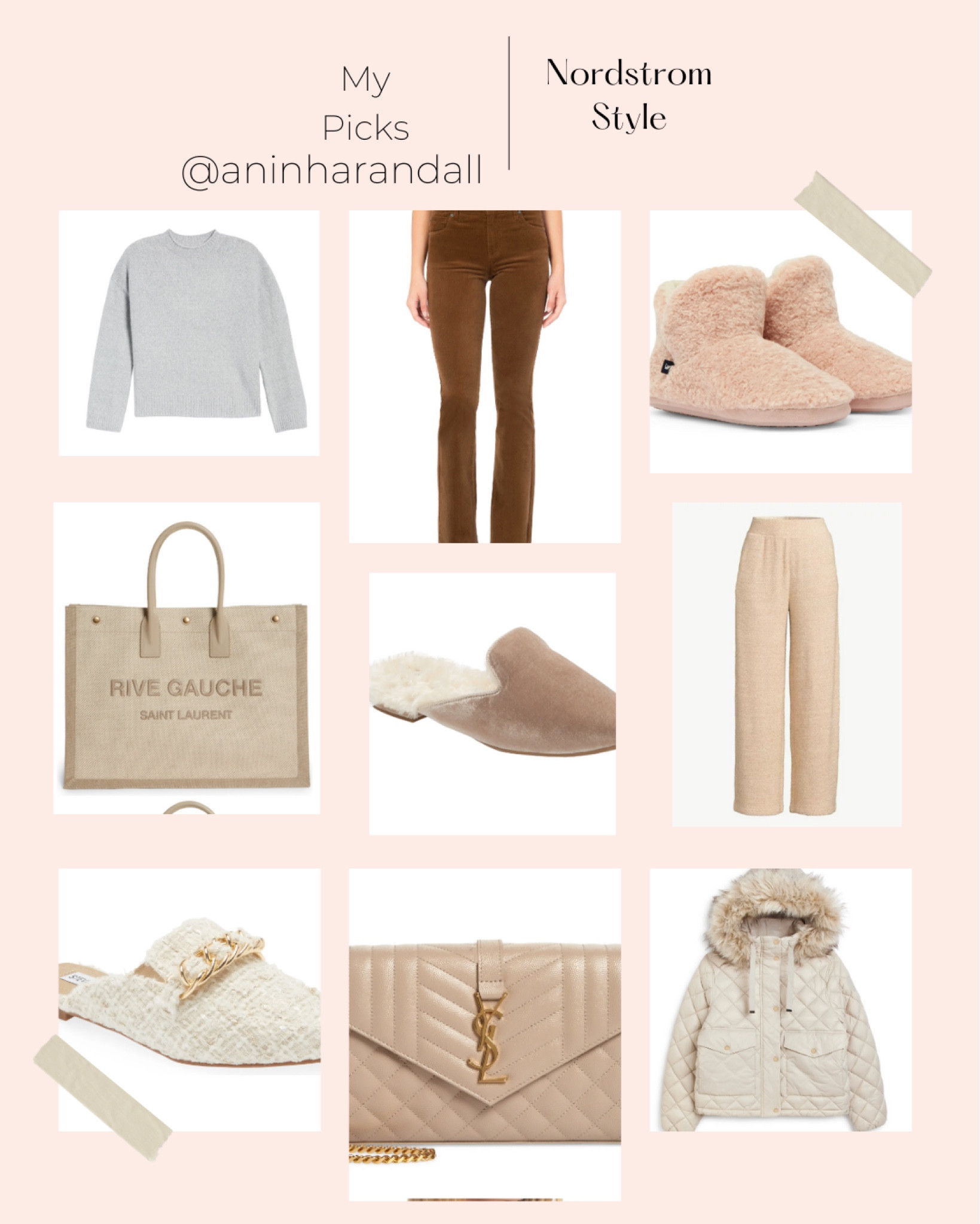 Nordstrom neutrals, sweatshirt, corduroys, Sherpa slippers, mules, ysl bags, parka 

#LTKSeasonal #LTKstyletip #LTKHoliday