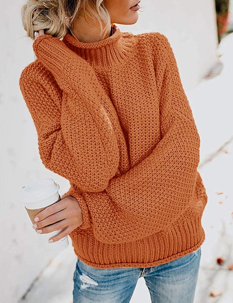 ZESICA Women's Turtleneck Batwing Sleeve Loose Oversized Chunky Knitted Pullover Sweater Jumper Tops | Amazon (US)