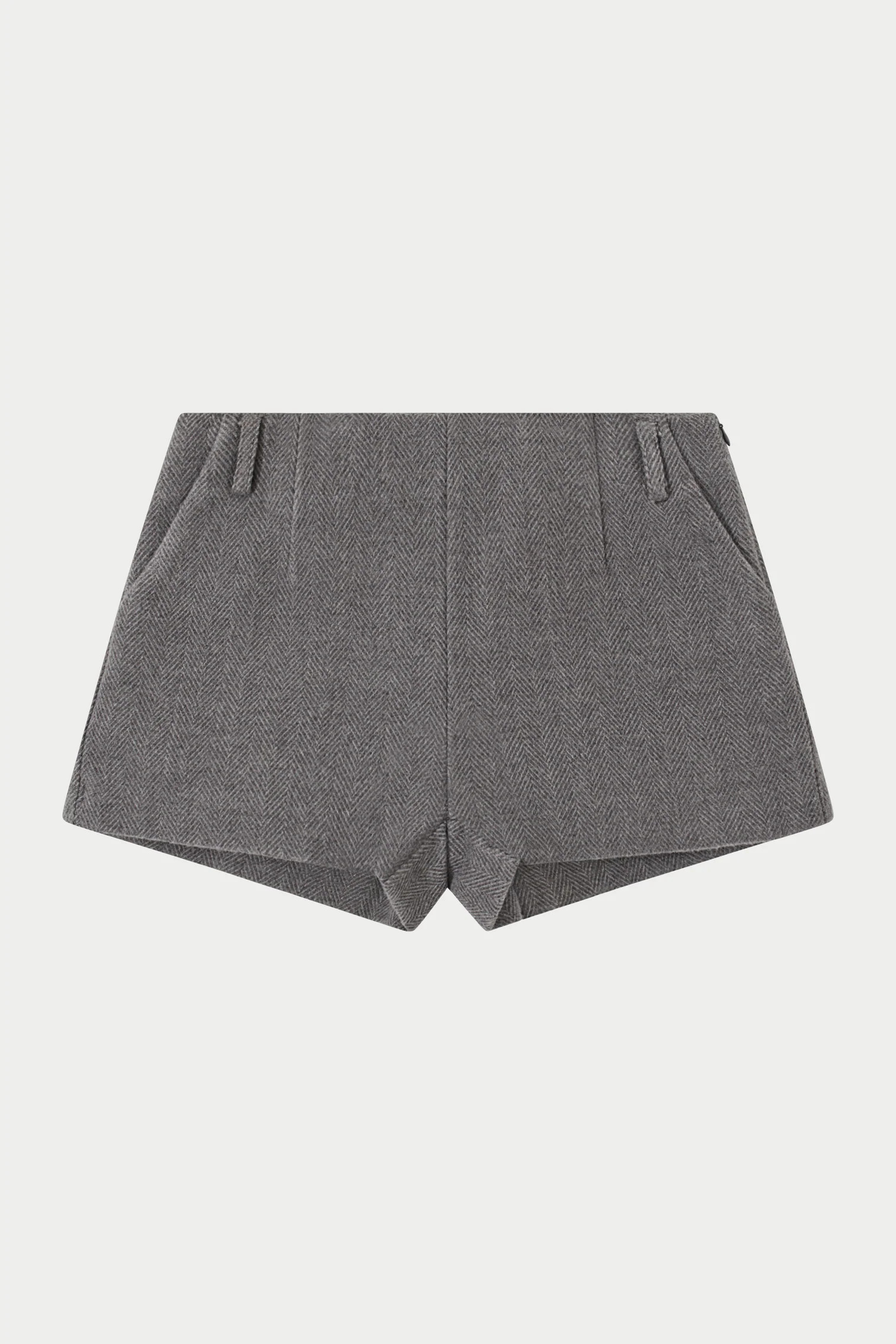 HERRINGBONE TAILORED MINI SHORTS - GREY | The Couture Club