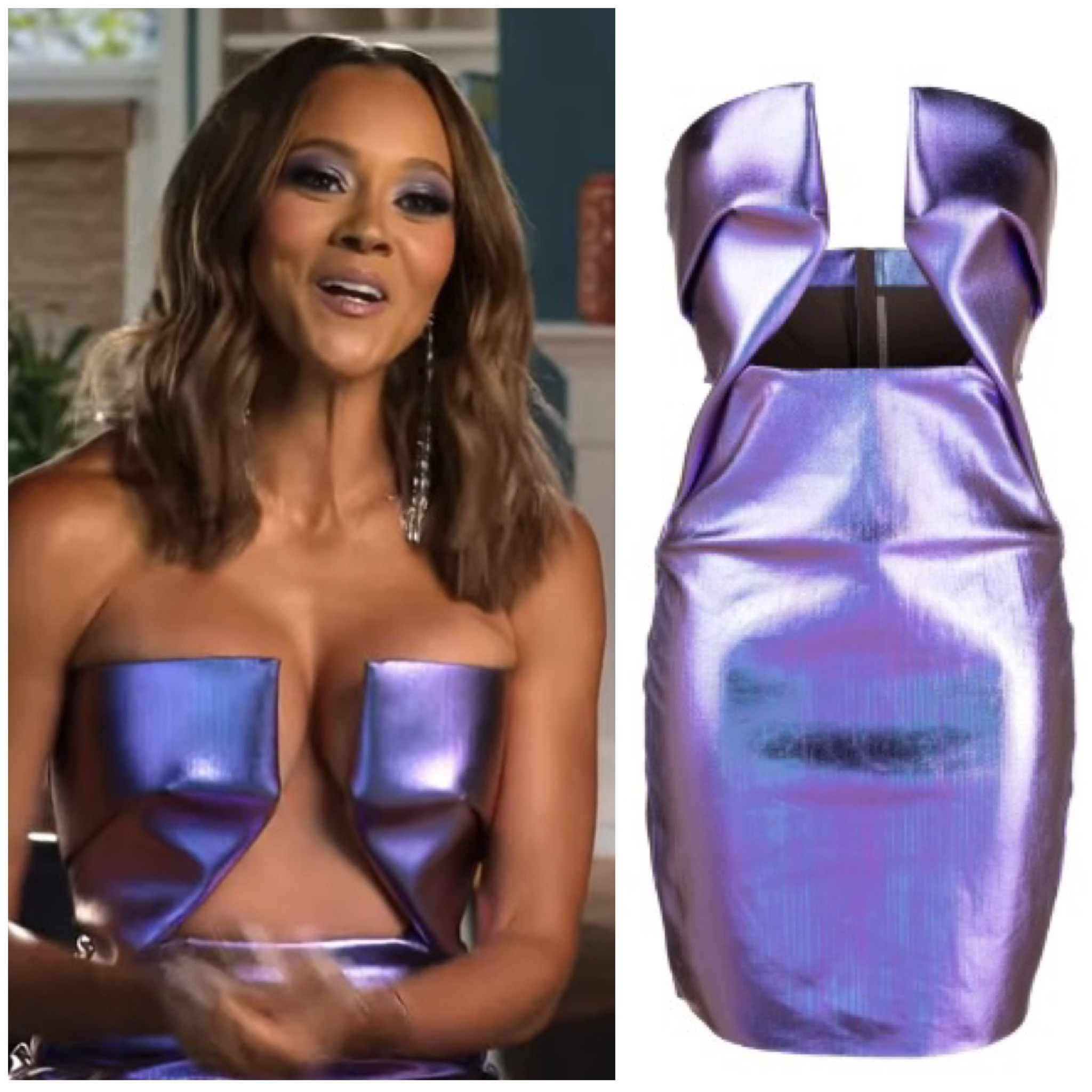 Ashley Darby’s Purple Strapless Metallic Confessional Look