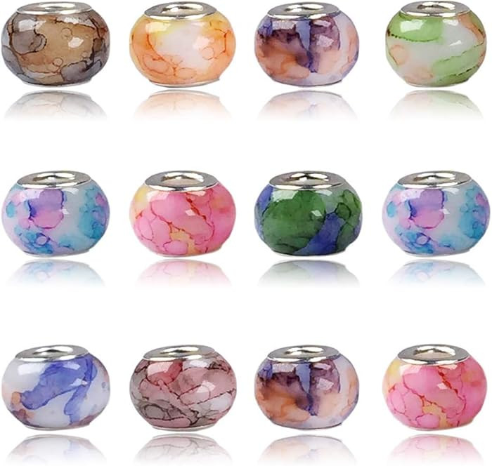 AIPRIDY 10x15mm Murano Large Hole Glass Beads with Silver Brass Cores, European Style Beads for D... | Amazon (US)