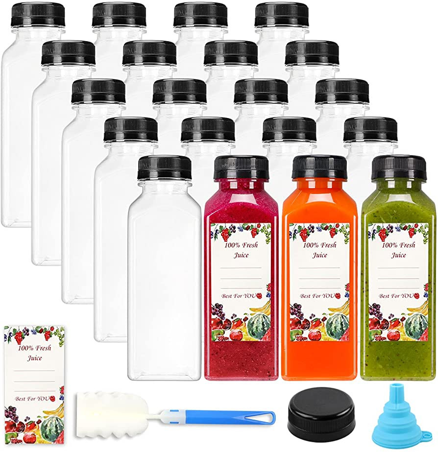 SUPERLELE 20pcs 12oz Empty Plastic Juice Bottles with Caps, Reusable Water Bottles, Clear Bulk Dr... | Amazon (US)