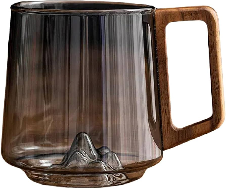 450ml Retro Mountain View Glass Mug, Wood Handle, Heatproof | Amazon (US)