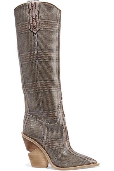 Prince of Wales checked coated-canvas knee boots | NET-A-PORTER (US)