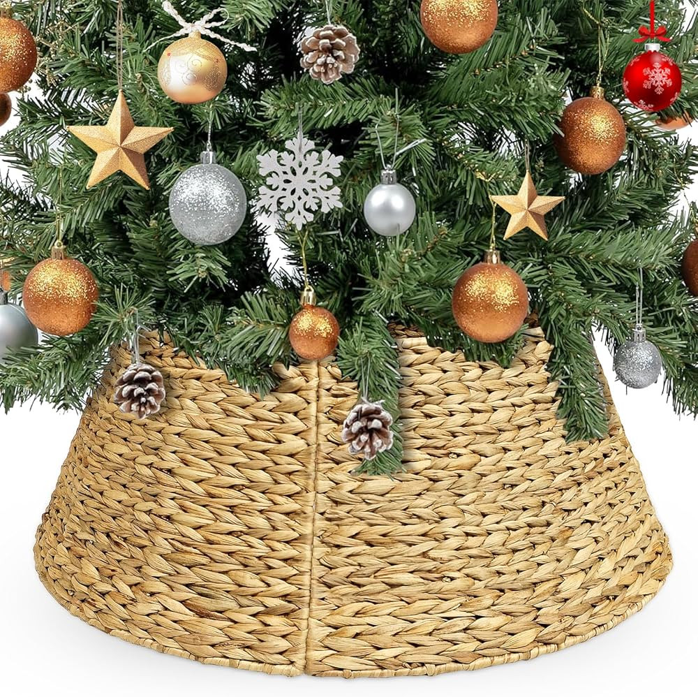 27in Christmas Tree Collar, Hand-Woven Natural Wicker Christmas Tree Basket Base Beautiful Christ... | Amazon (US)