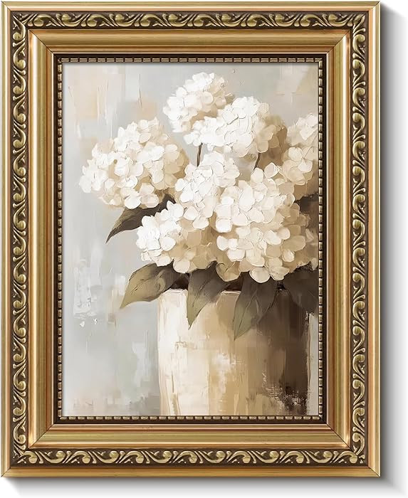 ARPEOTCY Vintage Gold Framed Wall Art Decor, 8x10 Inch Retro White Hydrangeas Prints, Farmhouse F... | Amazon (US)